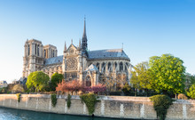 Notre Dame Cathedral In Paris On A Bright Afternoon In Spring