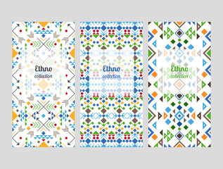 Poster - Ethno flyers collection with geometric patterns. Vector illustration