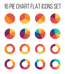 Set of pie chart icons in modern thin flat style.