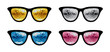 Set of glasses for a party / Vector illustration, print,  with sunglasses with reflection of disco balls .