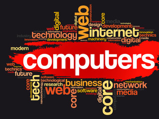 Poster - COMPUTERS word cloud collage, technology business concept background