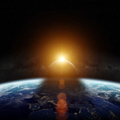 Leinwandbilder - Eclipse of the sun on the planet Earth 3D rendering elements of
