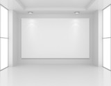 Fototapeta Perspektywa 3d - Gallery Interior with empty frame on wall and lights. 3d rendering.