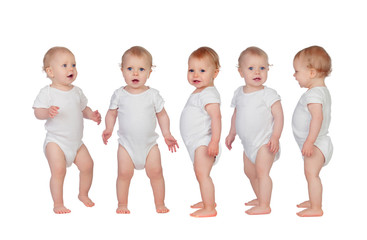 Sticker - Five adorable babies learning to walk