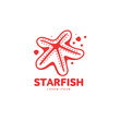 Graphic silhouette starfish logo template, vector illustration isolated on white background. Stylized graphic starfish logotype, logo design, summer vacation concept