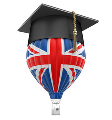Poster - Hot Air Balloon with British Flag and Graduation cap. Image with clipping path