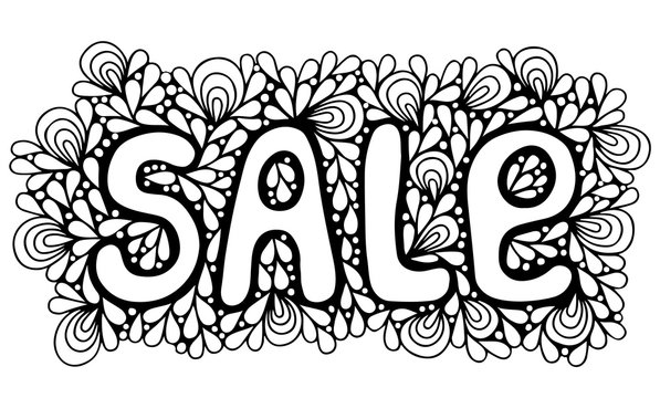 Black line ornate inscription sale isolated on the white backgro