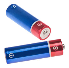 two red and blue batteries on white