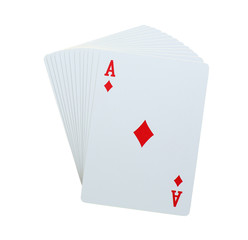 Wall Mural - aces poker diamomds card on pile of playingcards isolated on white background