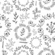 © anatartan - Hand drawn vector flower seamless pattern. Botanic texture, detailed flowers illustrations. Doodle style, spring floral background.