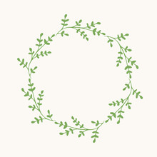 Green Wreath. Vector Isolated. Flowers And Leaves Frame.