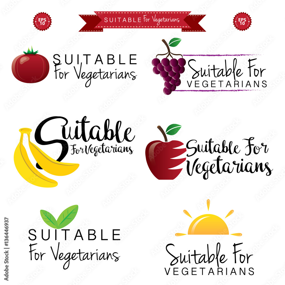 set of vegetarian food icons, vegan friendly icons, badges, stamps and ...