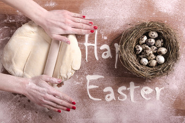 hand mixing, kneading and pressing dough