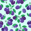 Seamless pattern with purple plums. Vector.