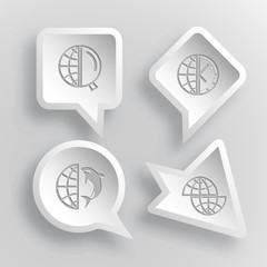 Sticker - 4 images: globe and magnifying glass, globe and clock, globe and