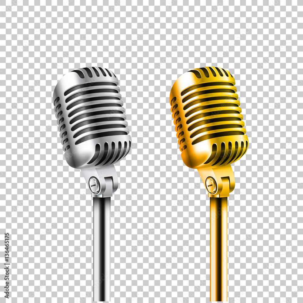 Different concert microphones collection vector illustration iso - obrazy, fototapety, plakaty 