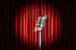 Stage curtains with shining microphone vector illustration. Stan