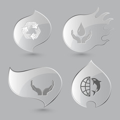 Wall Mural - 4 images: recycle symbol, protection blood, human hands, globe a