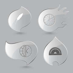 Sticker - 4 images: feather, clock, globe and clock, protractor. Education