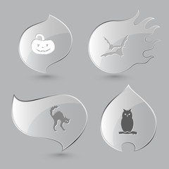 Canvas Print - 4 images: pumpkin, bats, cat, owl. Mystic signs set. Glass butto