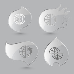 Sticker - 4 images: globe, globe and magnifying glass, globe and shamoo, s