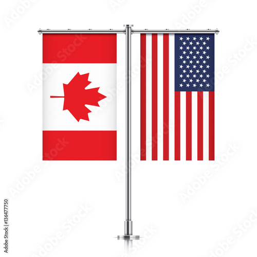 Canadian And United States Vector Banner Flags Hanging Side By