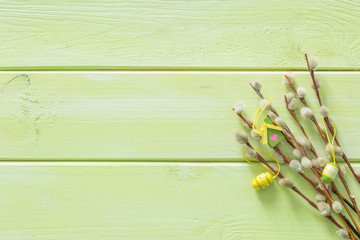 Wall Mural - Easter background with flaffy willow and decorations