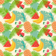 Floral Seamless Pattern With Tropical Fruit