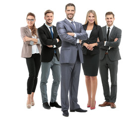 Wall Mural - Group of smiling business people. Isolated over white background