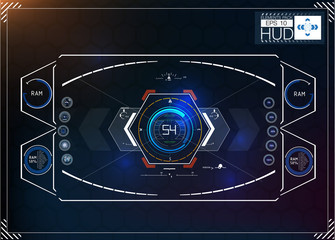 Poster - HUD background. dashboard spacecraft. The sight is fantastic. Futuristic user interface. Abstract future, concept vector futuristic blue virtual graphic.