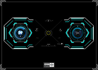 Poster - HUD background. dashboard spacecraft. The sight is fantastic. Futuristic user interface. Abstract future, concept vector futuristic blue virtual graphic.