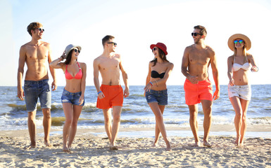 Wall Mural - Happy friends on beach