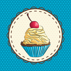 vector illustration of hand drawn cupcake with cherry on top