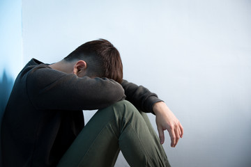 Wall Mural - depression man sit on floor