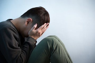 Wall Mural - depression man sit on floor