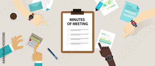 Fotografía Minutes of meeting document paper write pen about summary of communication in of
