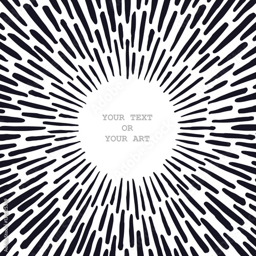 Monochrome Graphic Explosion With Speed Lines On A Circle Doodle