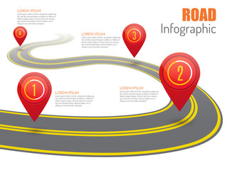 Poster - Road infographic with red pointers, vector illustration