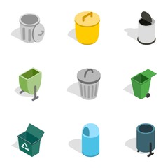 Poster - Garbage storage icons, isometric 3d style