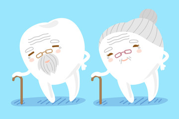 Poster - cartoon old tooth use crutch