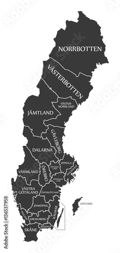 Fotomural Sweden Map labelled black illustration