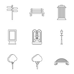 Sticker - Park icons set, outline style