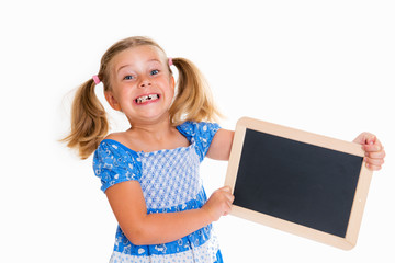 girl with little blackboard