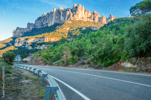 Láminas Spain. Catalonia. Road in Santa Maria de Montserrat Abbey. Mount