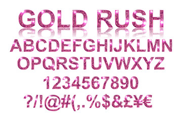 Poster - Gold rush. Gold pink alphabetic fonts