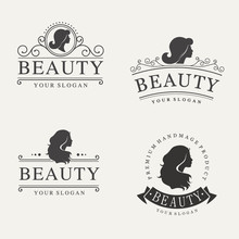Vector Vintage Logo Set For Beauty Salon, Hair Salon, Cosmetic