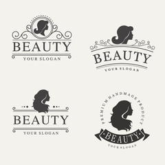 Wall Mural - Vector vintage logo set for beauty salon, hair salon, cosmetic