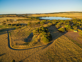 Wall Mural - Aerial view of Kangaroo Island rural agricultural area at sunset