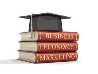 Poster - Graduation cap and Business books. Image with clipping path