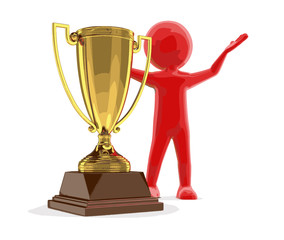 Poster - Man and Trophy Cup. Image with clipping path